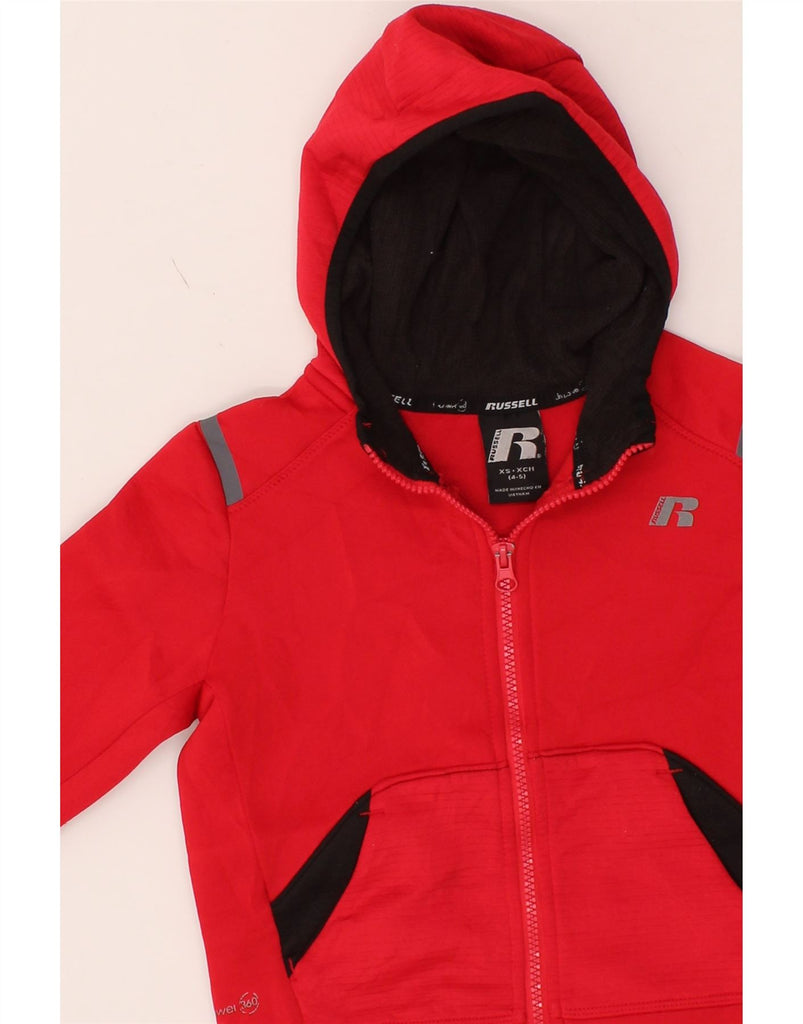 RUSSELL ATHLETIC Boys Zip Hoodie Sweater 4-5 Years XS  Red Polyester Vintage Russell Athletic and Second-Hand Russell Athletic from Messina Hembry 