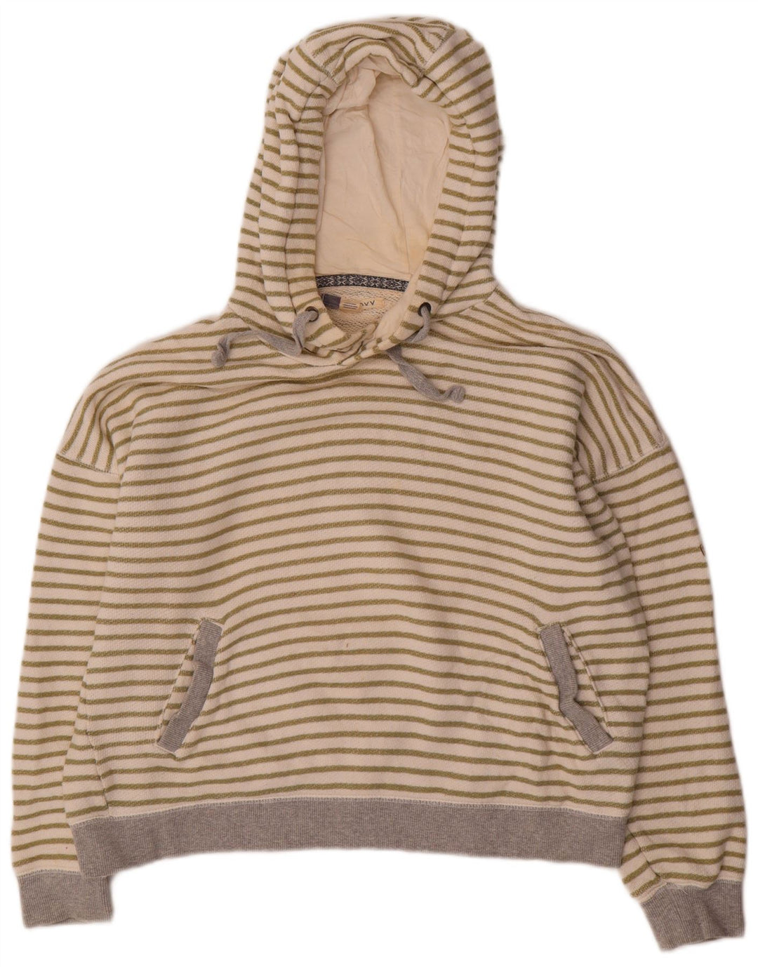 ROXY Womens Oversized Hoodie Jumper UK 16 Large Off White Striped Cotton