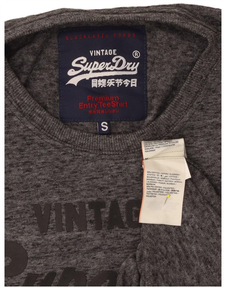 SUPERDRY Mens Graphic T-Shirt Top Small Grey Flecked Cotton