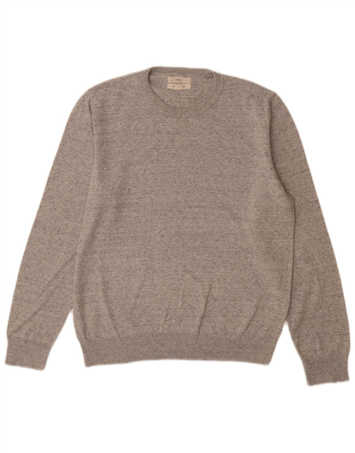 Marks & Spencer Mens Crew Neck Jumper Sweater Large Grey Flecked Cotton