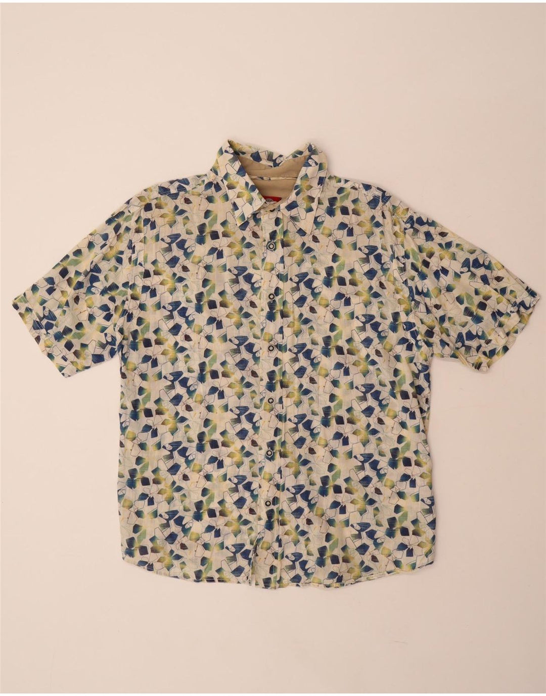 FAT FACE Mens Short Sleeve Shirt Large Off White Geometric Cotton