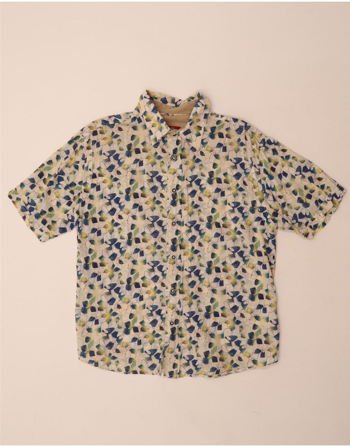 FAT FACE Mens Short Sleeve Shirt Large Off White Geometric Cotton