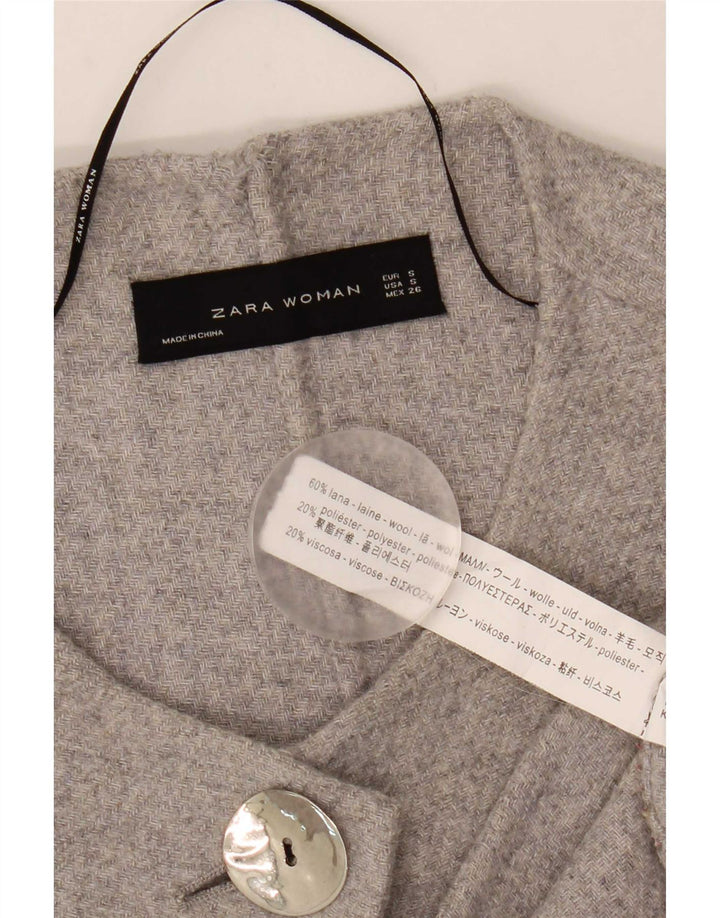 Zara Womens 3/4 Sleeve Oversized Overcoat UK 10 Small Grey Wool