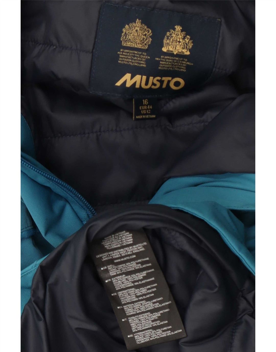 Musto Womens Graphic Hooded Windbreaker Jacket UK 16 Large Blue Polyamide