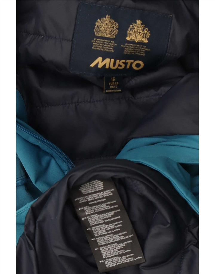 Musto Womens Graphic Hooded Windbreaker Jacket UK 16 Large Blue Polyamide