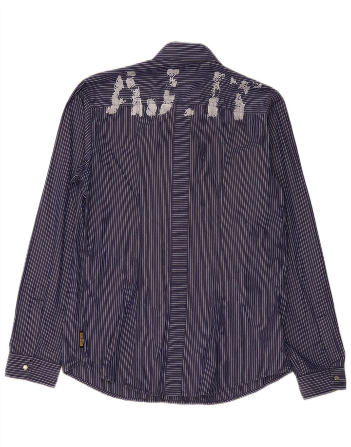 Armani Jeans Mens Graphic Shirt Medium Navy Blue Pinstripe Cotton