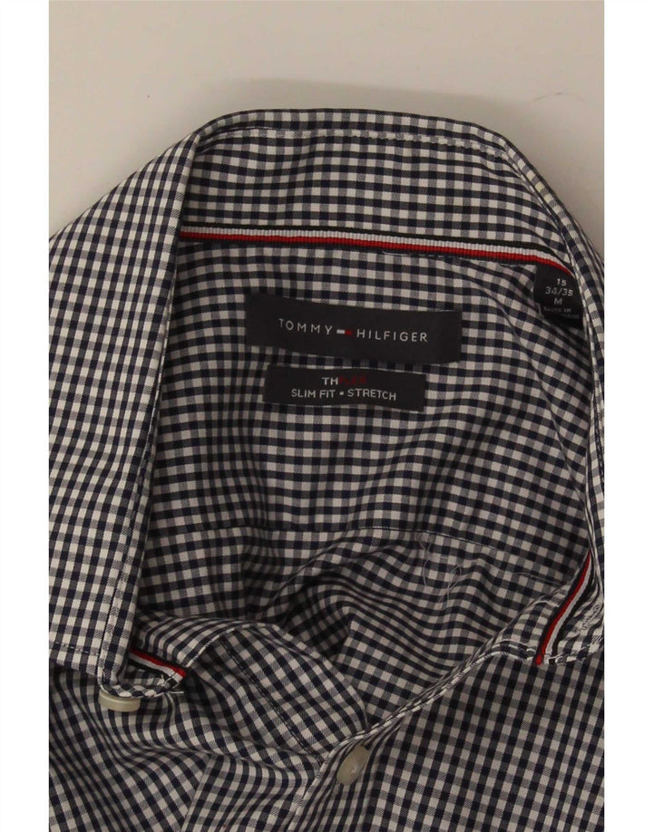 Tommy Hilfiger Mens Slim Fit Shirt Size 15 Medium Navy Blue Gingham