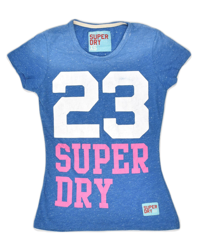 SUPERDRY Womens Graphic T-Shirt Top UK 6 XS Blue Flecked Cotton | Vintage Superdry | Thrift | Second-Hand Superdry | Used Clothing | Messina Hembry 