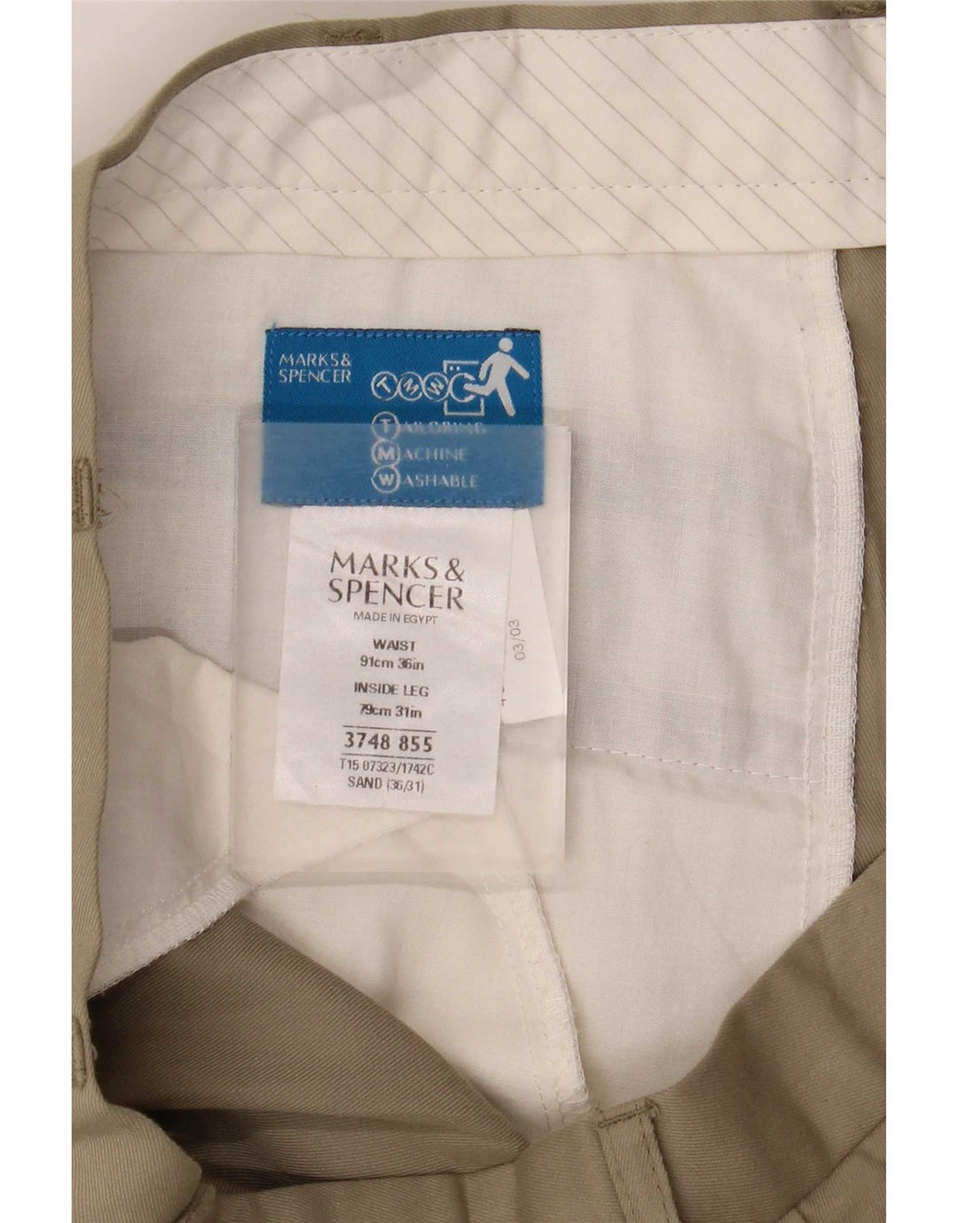 Marks & Spencer Mens Pegged Suit Trousers W36 L31 Beige Polyester