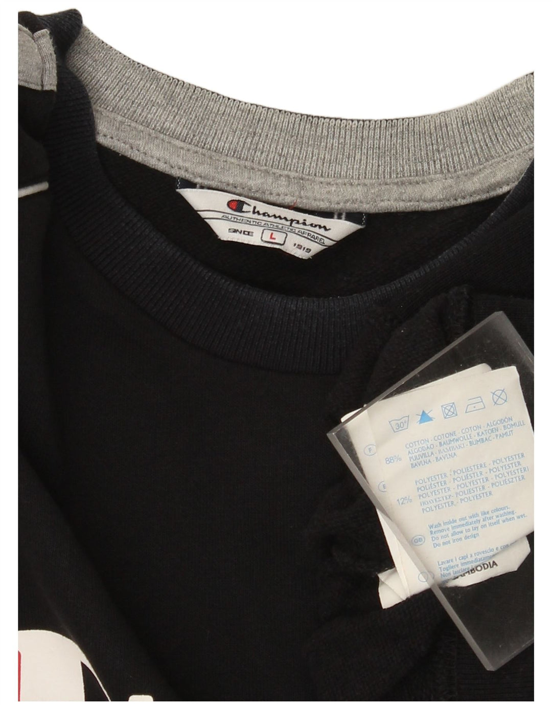 Champion Mens Graphic Sweatshirt Jumper Large Black Colourblock Cotton