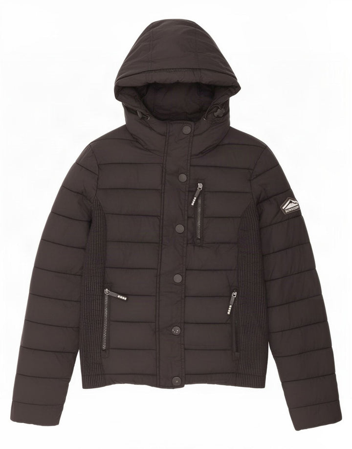 Superdry Womens Hooded Padded Jacket UK 10 Small Black Nylon