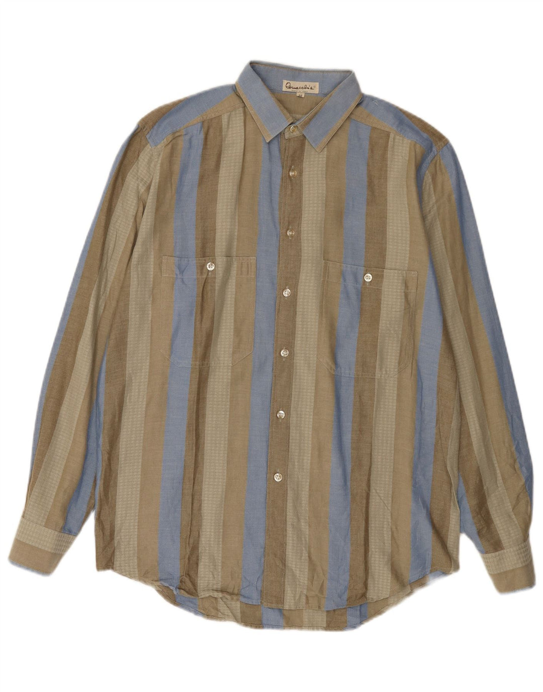 VINTAGE Mens Shirt Size 40 Medium Khaki Striped