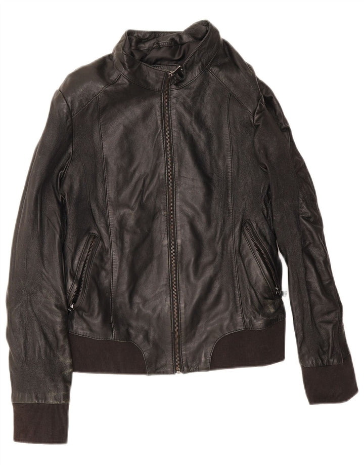 Conbipel Womens Bomber Leather Jacket IT 44 Medium Black Leather