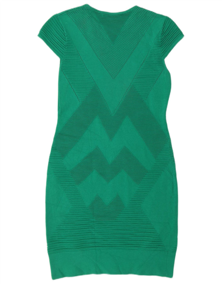 KAREN MILLEN Womens Bodycon Dress UK 16 Large Green Chevron Viscose