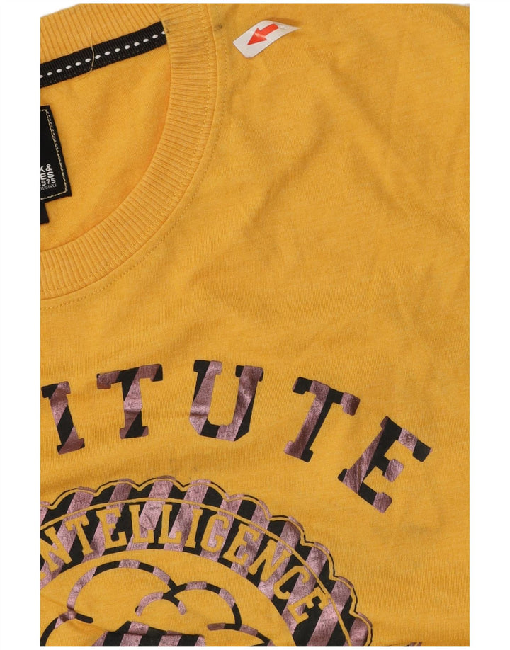 Jack & Jones Mens Graphic Top Long Sleeve Medium Yellow Cotton