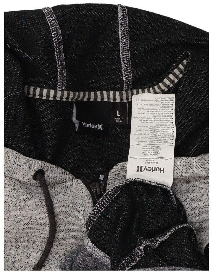 HURLEY Mens Zip Hoodie Sweater Large Grey Cotton