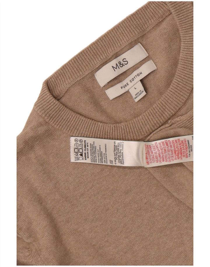 Marks & Spencer Mens Crew Neck Jumper Sweater Large Beige Cotton