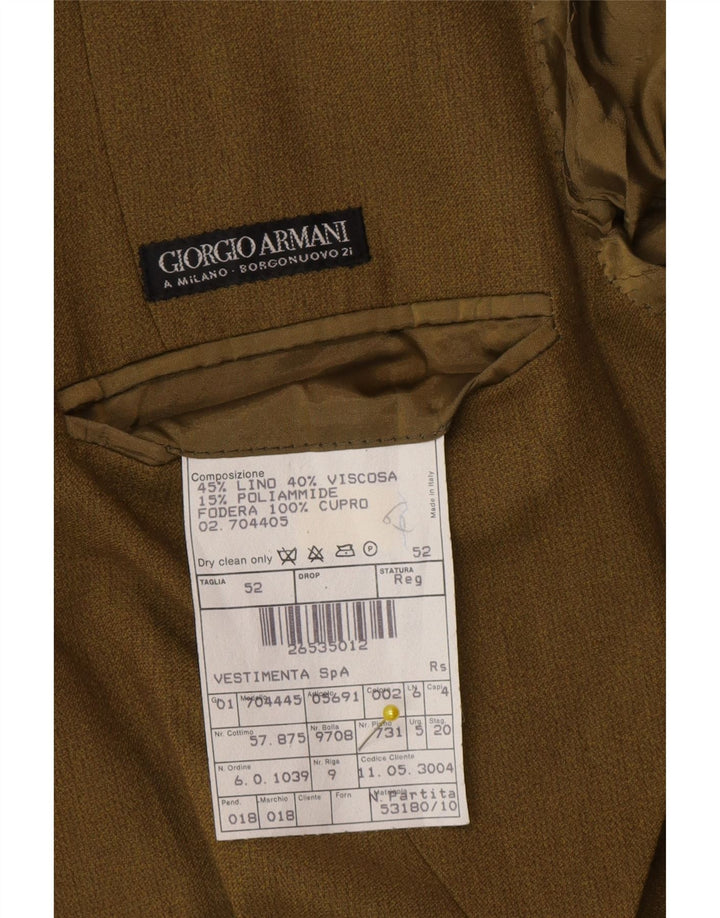 Giorgio Armani Mens 2 Button Blazer Jacket IT 52 Large Green Linen