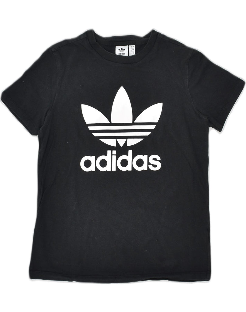 ADIDAS Womens Graphic T-Shirt Top UK 12 Medium Black Cotton | Vintage Adidas | Thrift | Second-Hand Adidas | Used Clothing | Messina Hembry 