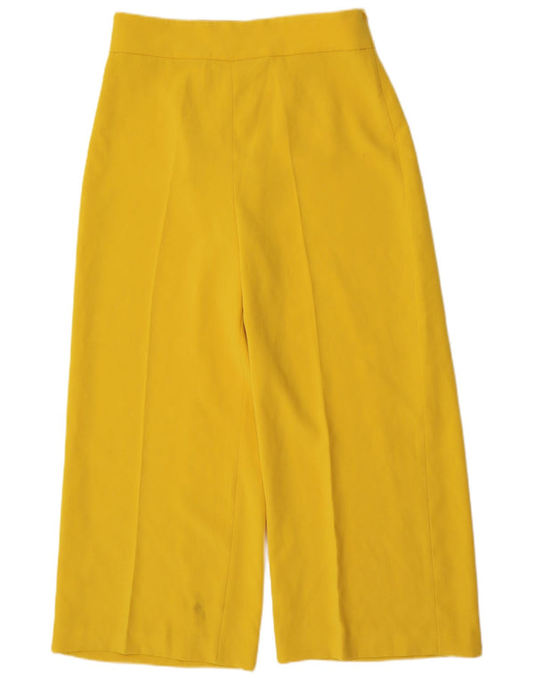 Zara Womens High Waist Wide Leg Cropped Trousers Large W32 L25 Yellow