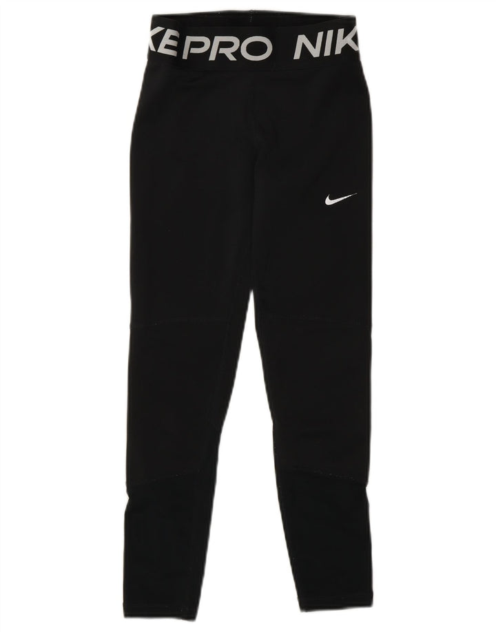 Nike Girls Dri Fit Graphic Leggings 8-9 Years Small  Black Polyester