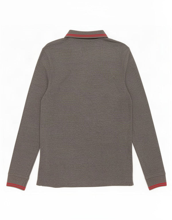 Lotto Mens Long Sleeve Polo Shirt Medium Grey Striped Cotton