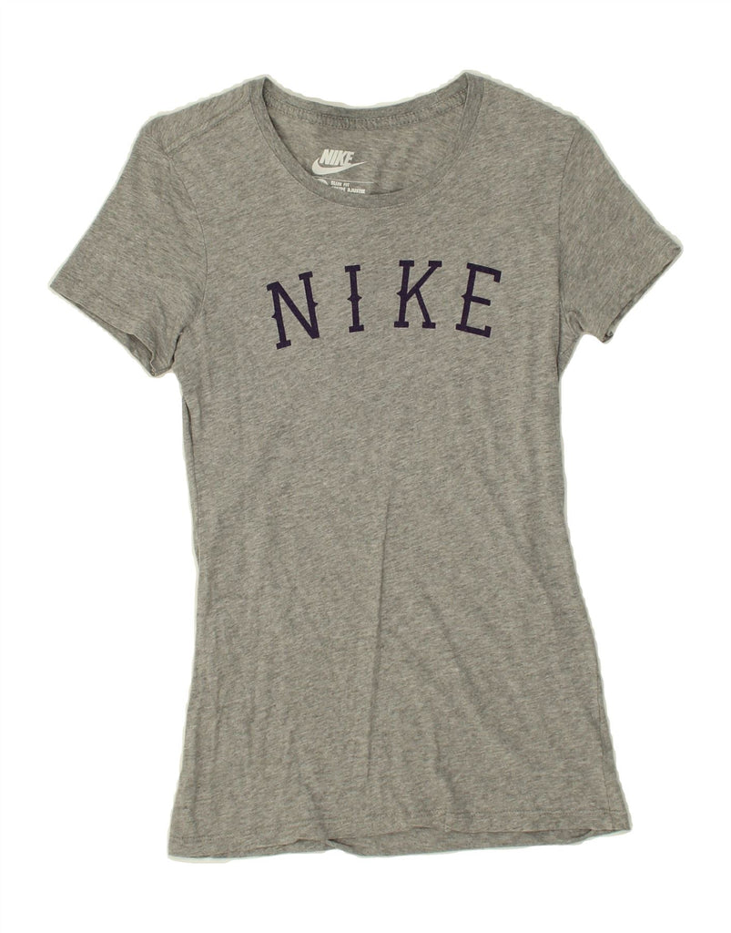 NIKE Womens Slim Fit Graphic T-Shirt Top UK 8 Small Grey Cotton | Vintage Nike | Thrift | Second-Hand Nike | Used Clothing | Messina Hembry 