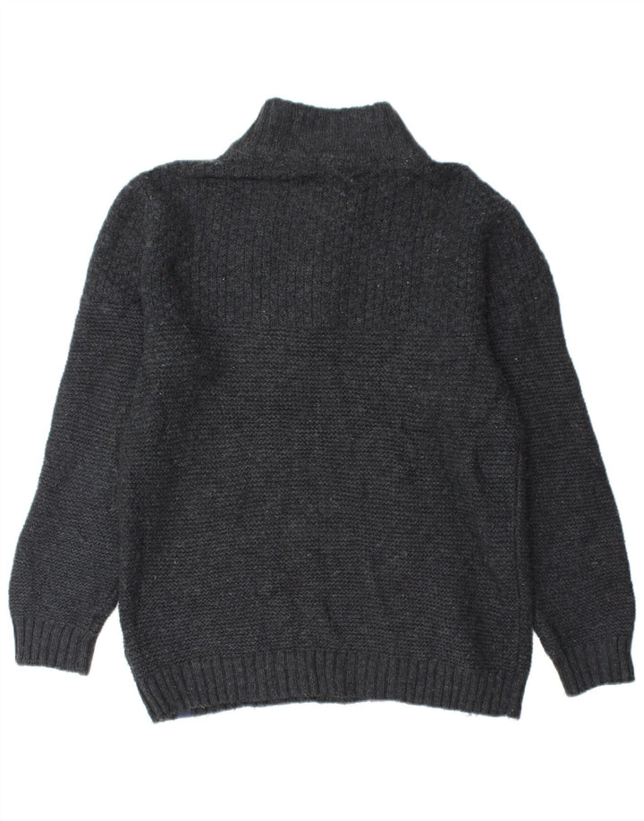 FAT FACE Mens Zip Neck Jumper Sweater Medium Black Wool