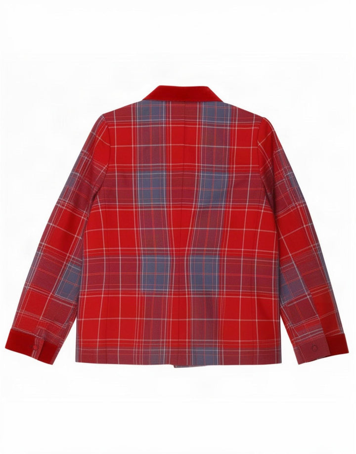 Vintage Womens 3/4 Sleeve 3 Button Blazer Jacket UK 16 Large Red Plaid