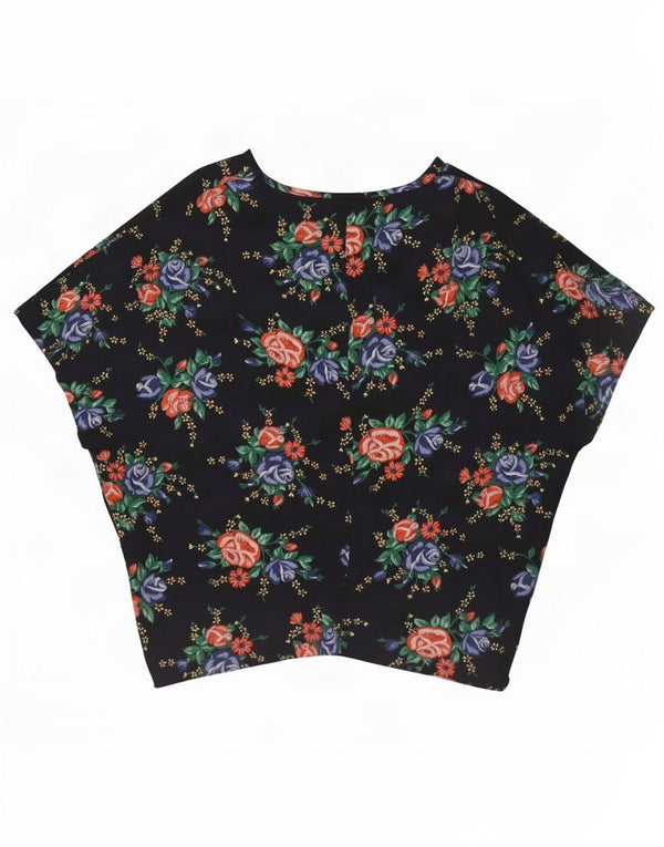 Vintage Womens Batwing Blouse Top UK 16 Large Navy Blue Floral