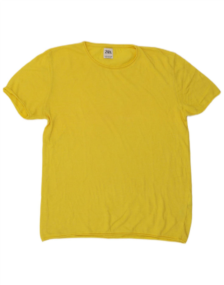 Zara Mens T-Shirt Top Medium Yellow Cotton