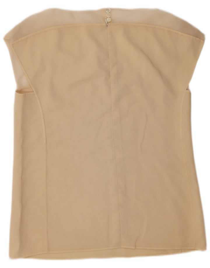 Vintage Womens Sleeveless Shirt Blouse UK 14 Medium Beige