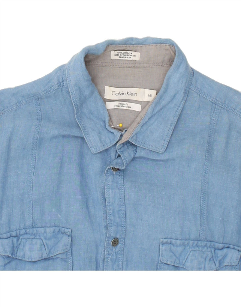 CALVIN KLEIN Mens Classic Fit Shirt Large Blue Linen Vintage Calvin Klein and Second-Hand Calvin Klein from Messina Hembry 