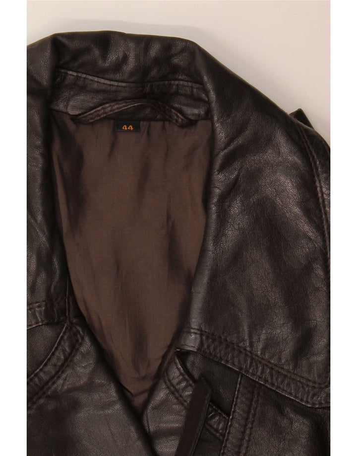 Vintage Womens Double Breasted Leather Coat IT 44 Medium Brown
