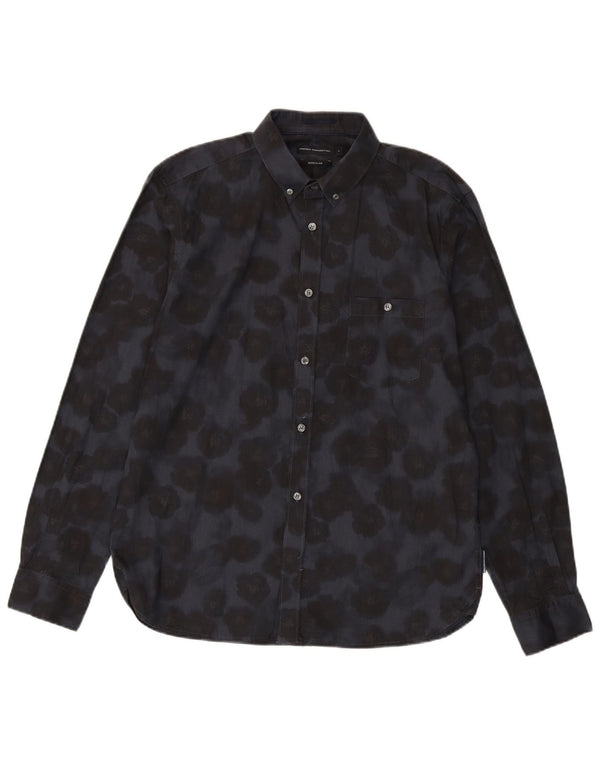 French Connection Mens Regular Fit Shirt Large Navy Blue Floral Cotton
