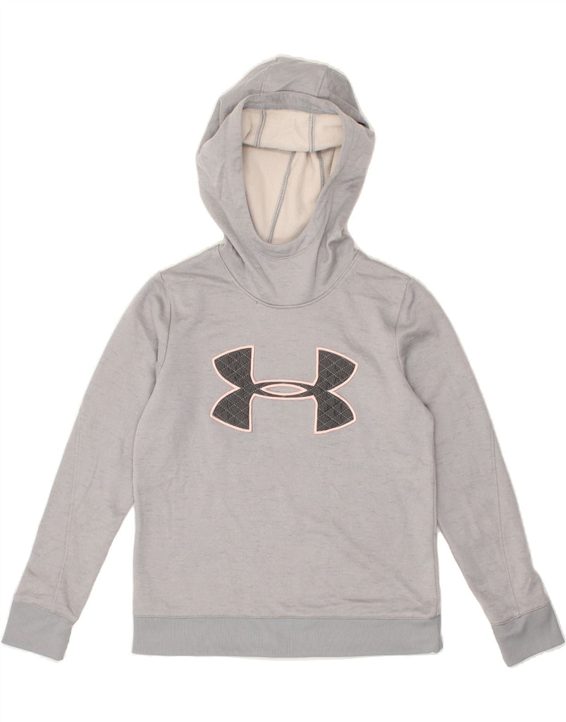 UNDER ARMOUR Womens Graphic Hoodie Jumper UK 6 XS Grey | Vintage Under Armour | Thrift | Second-Hand Under Armour | Used Clothing | Messina Hembry 