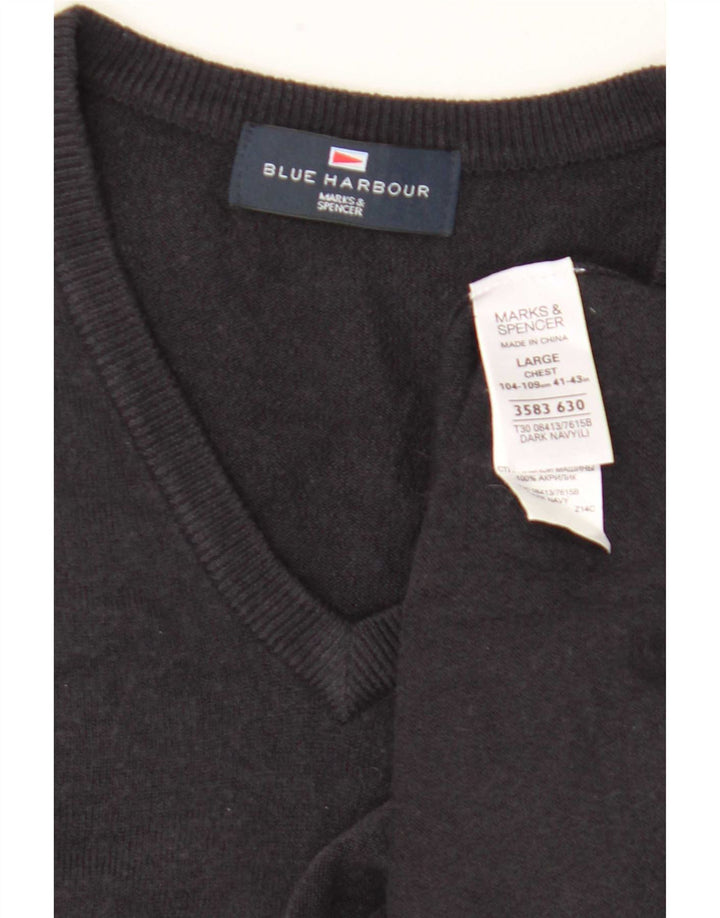 Marks & Spencer Mens Blue Harbour V-Neck Jumper Sweater Large Black Acrylic