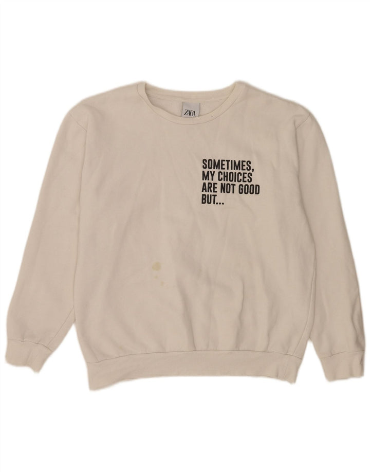 Zara Womens Graphic Regular Fit Sweatshirt Jumper Large White
