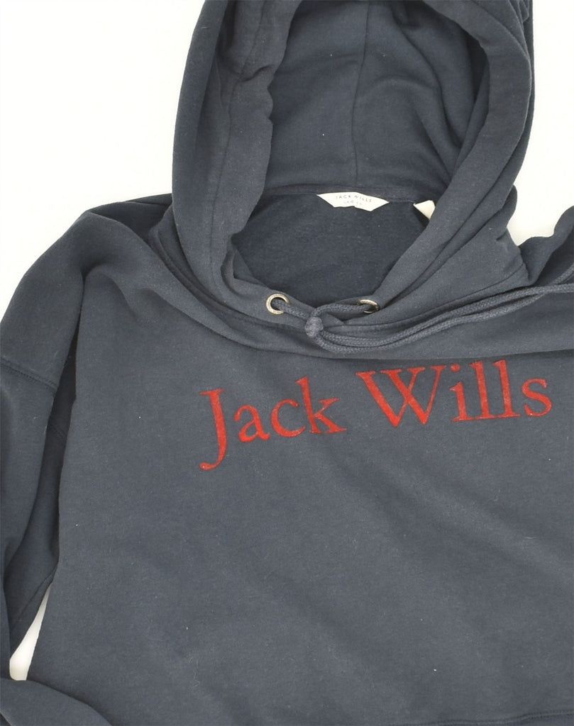 JACK WILLS Womens Graphic Crop Hoodie Jumper UK 10 Small  Navy Blue Cotton | Vintage Jack Wills | Thrift | Second-Hand Jack Wills | Used Clothing | Messina Hembry 