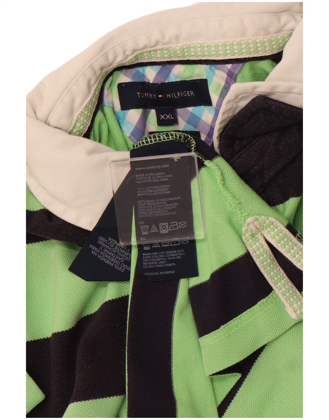 TOMMY HILFIGER Mens Rugby Polo Shirt 2XL Green Striped Cotton