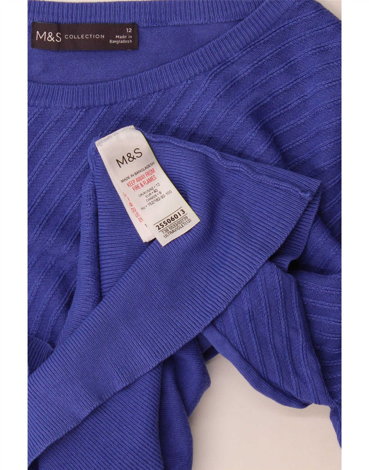Marks & Spencer Womens Crop Boat Neck Jumper Sweater UK 12 Medium Blue