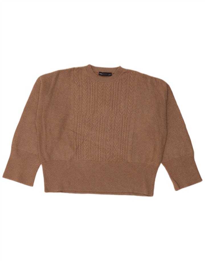 MARKS & SPENCER Womens Crop Crew Neck Jumper Sweater UK 16 Large Brown