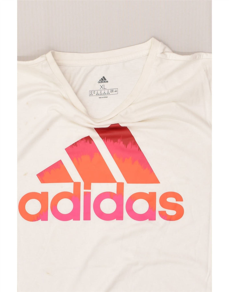 ADIDAS Womens Crop Graphic T-Shirt Top UK 20/22 XL White Cotton | Vintage Adidas | Thrift | Second-Hand Adidas | Used Clothing | Messina Hembry 