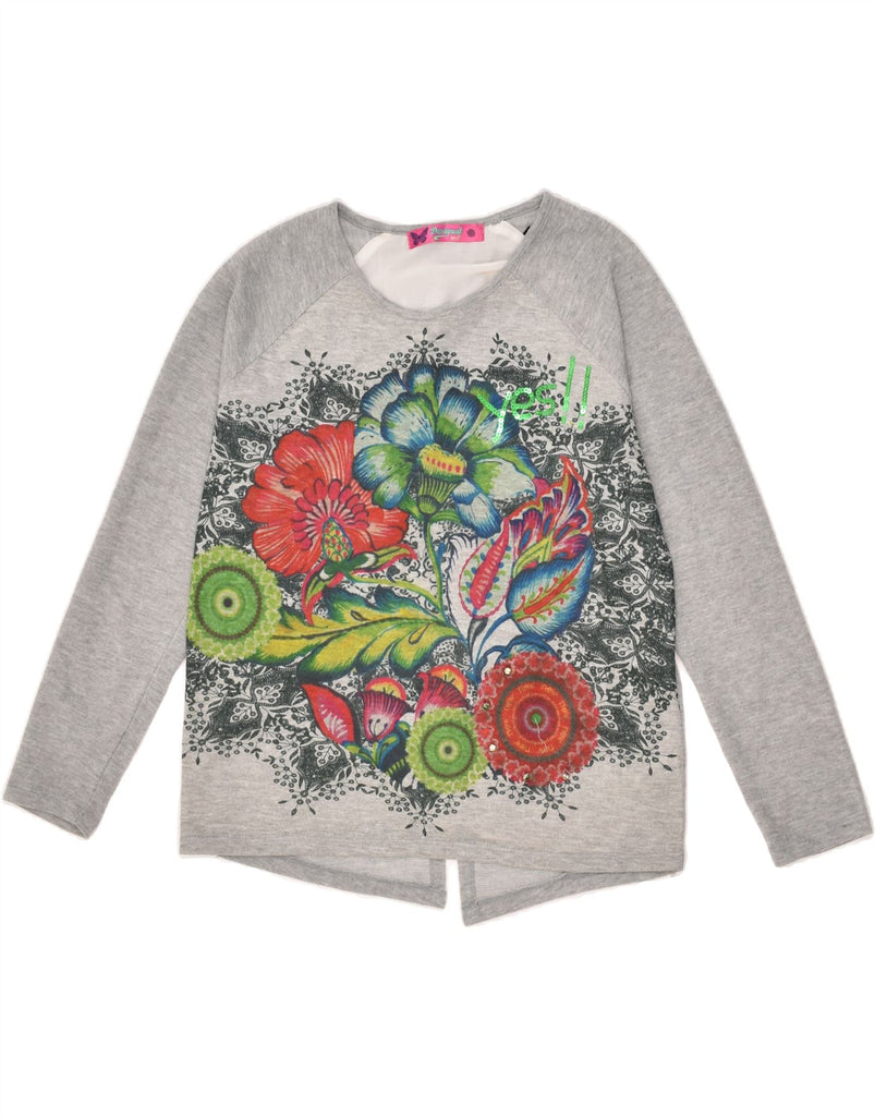 DESIGUAL Womens Graphic Crew Neck Jumper Sweater UK 16 Large Grey Floral | Vintage Desigual | Thrift | Second-Hand Desigual | Used Clothing | Messina Hembry 