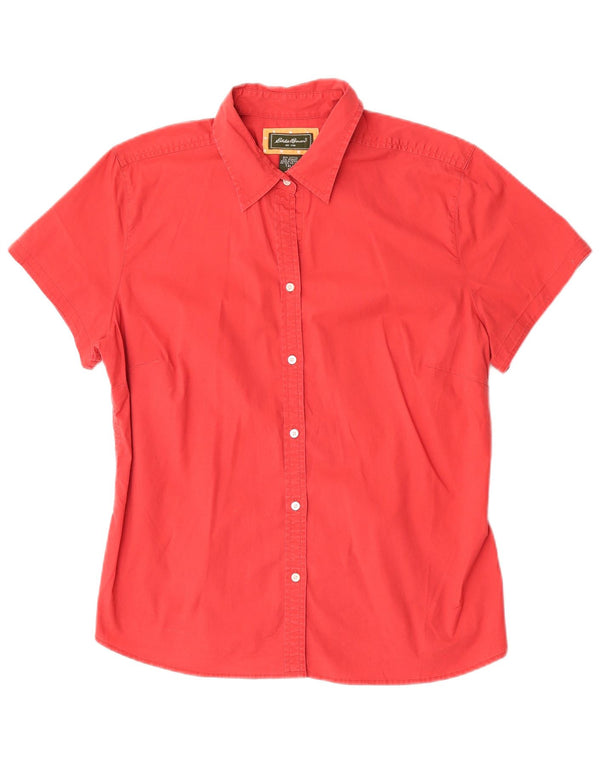Eddie Bauer Womens Tall Short Sleeve Shirt UK 18 XL Red Cotton