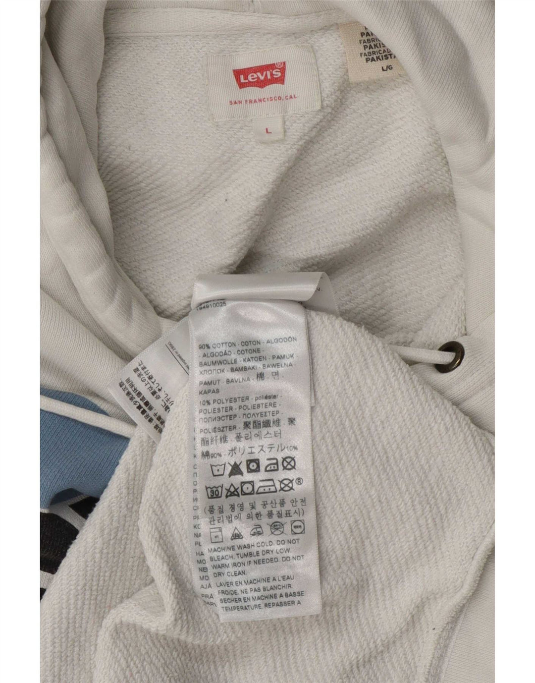 Levi's Mens Graphic Hoodie Jumper Large White Cotton