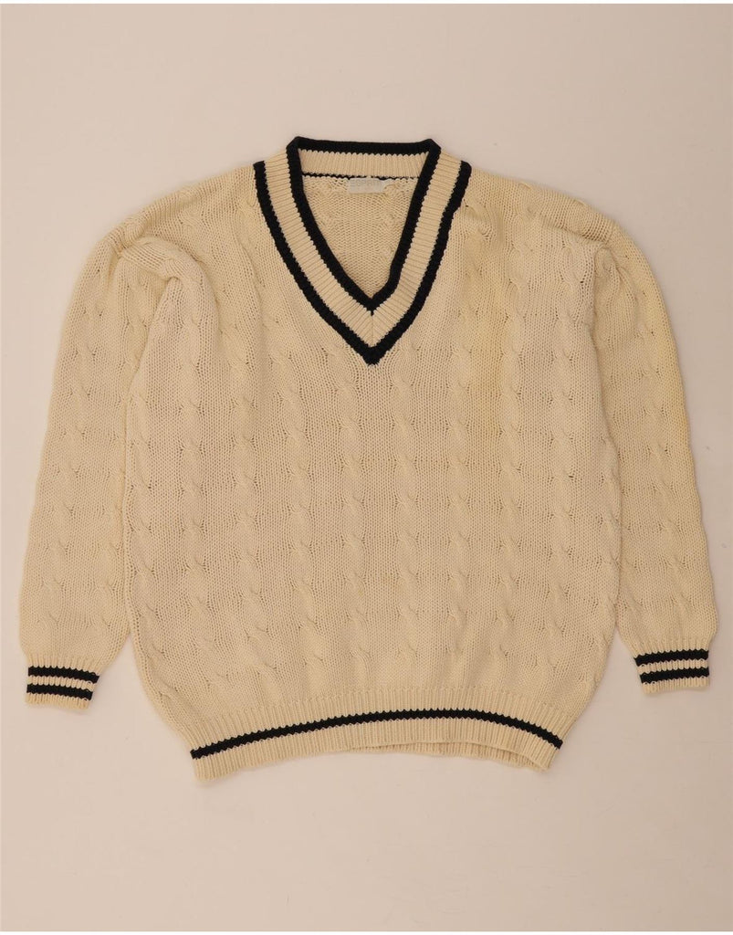 ESPRIT Mens V-Neck Jumper Sweater XL Off White Cotton Vintage Esprit and Second-Hand Esprit from Messina Hembry 