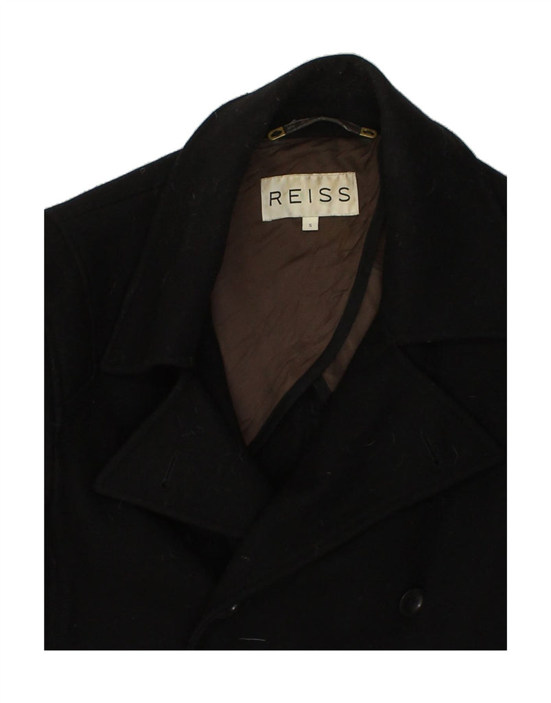 REISS Mens Double Breasted Coat UK 36 Small Black Wool | Vintage Reiss | Thrift | Second-Hand Reiss | Used Clothing | Messina Hembry 