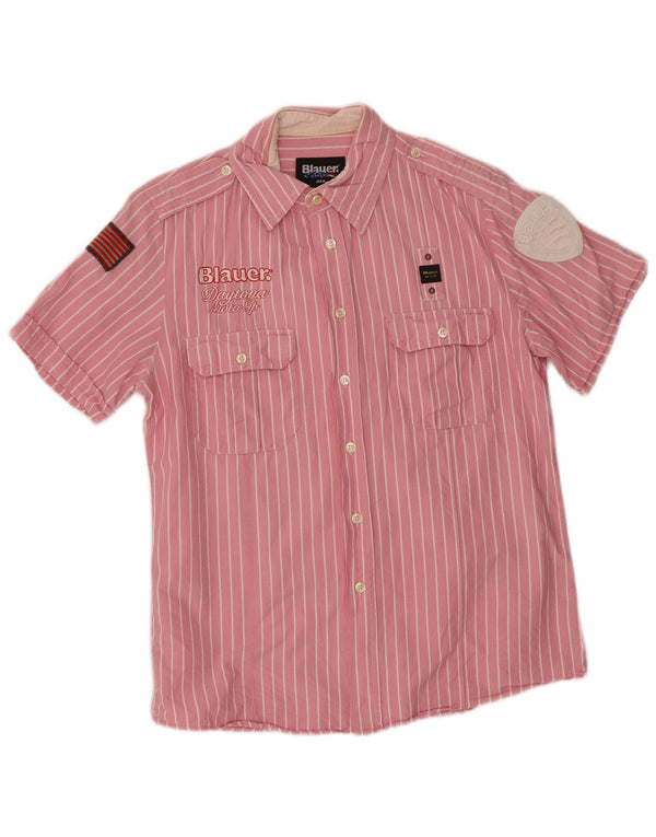 Blauer Mens Graphic Short Sleeve Shirt Large Pink Striped Cotton