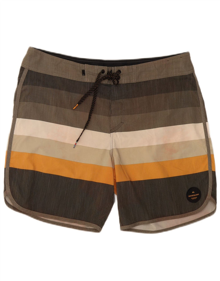 Quiksilver Mens Swimming Shorts Large  Grey Striped Polyester